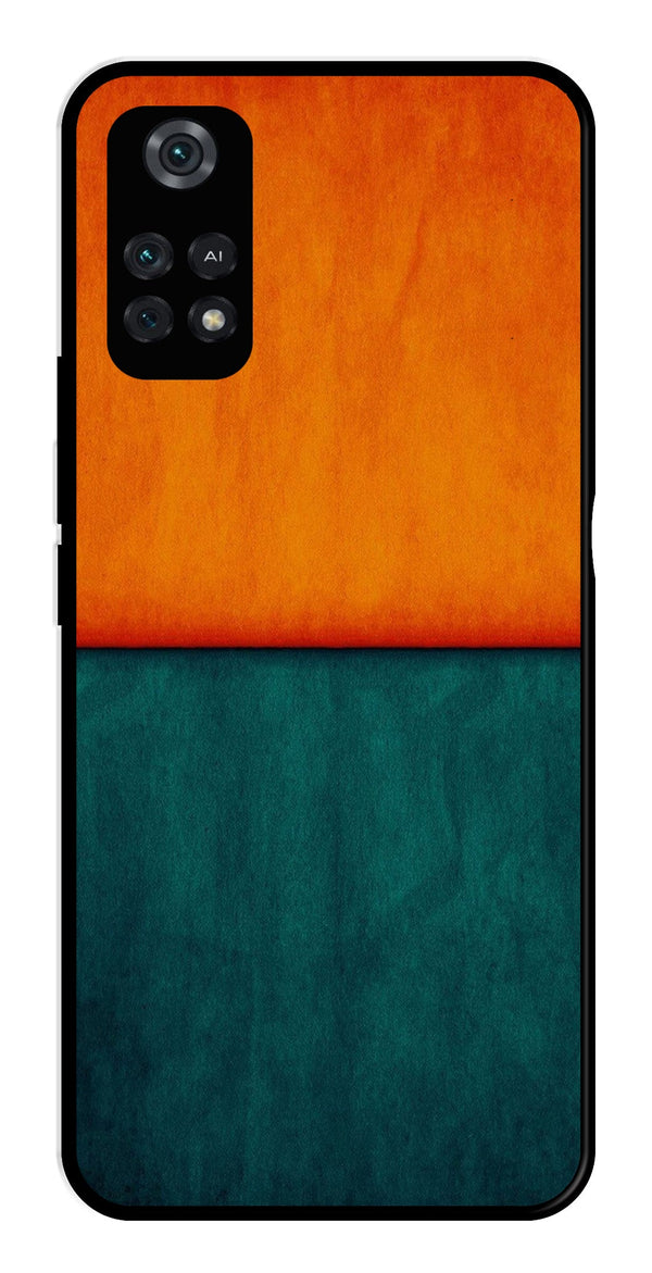 Orange Green Pattern Metal Mobile Case for Poco M4 Pro   (Design No -45)