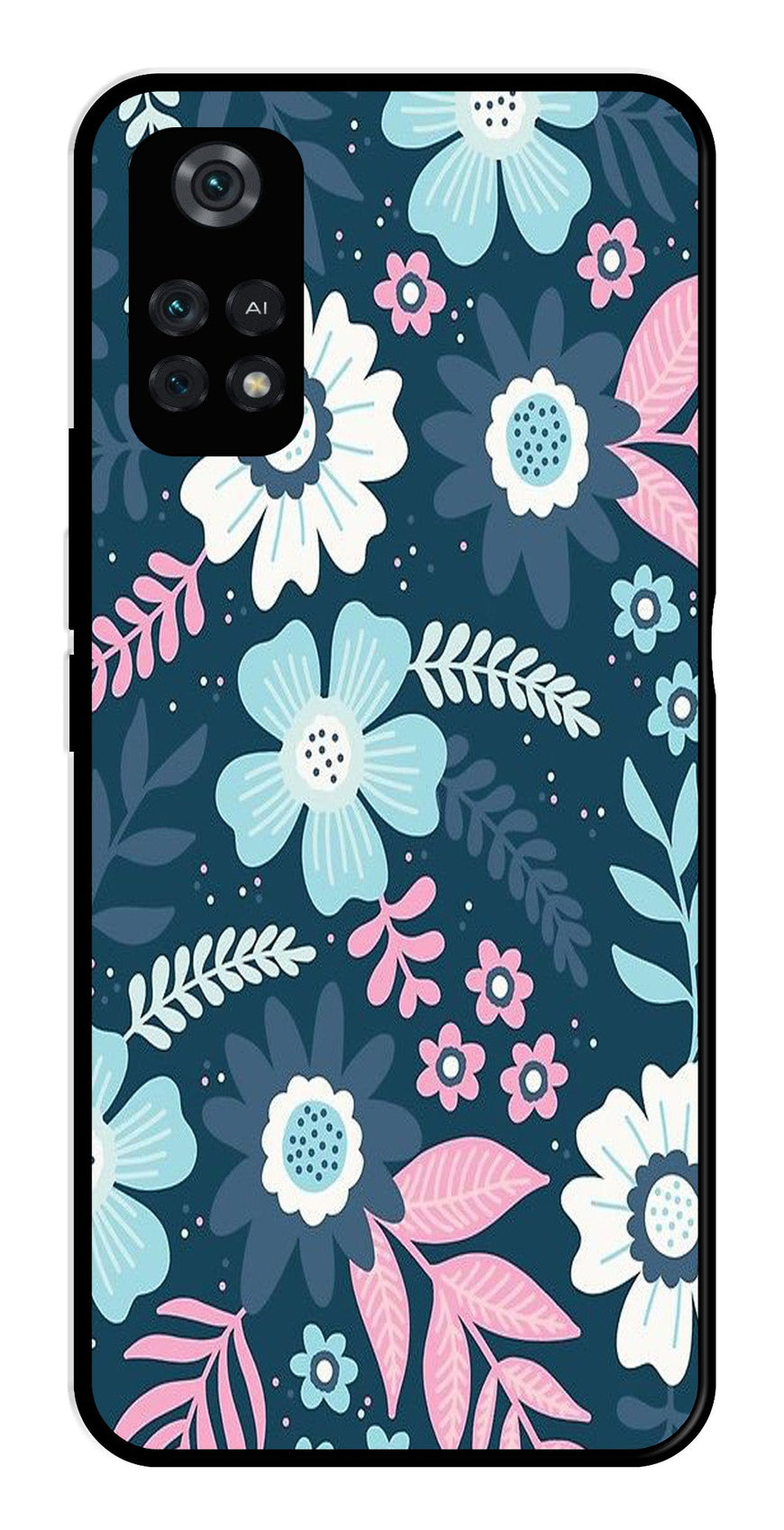 Flower Leaves Design Metal Mobile Case for Poco M4 Pro   (Design No -50)