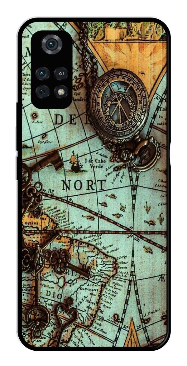 Map Design Metal Mobile Case for Poco M4 Pro   (Design No -54)