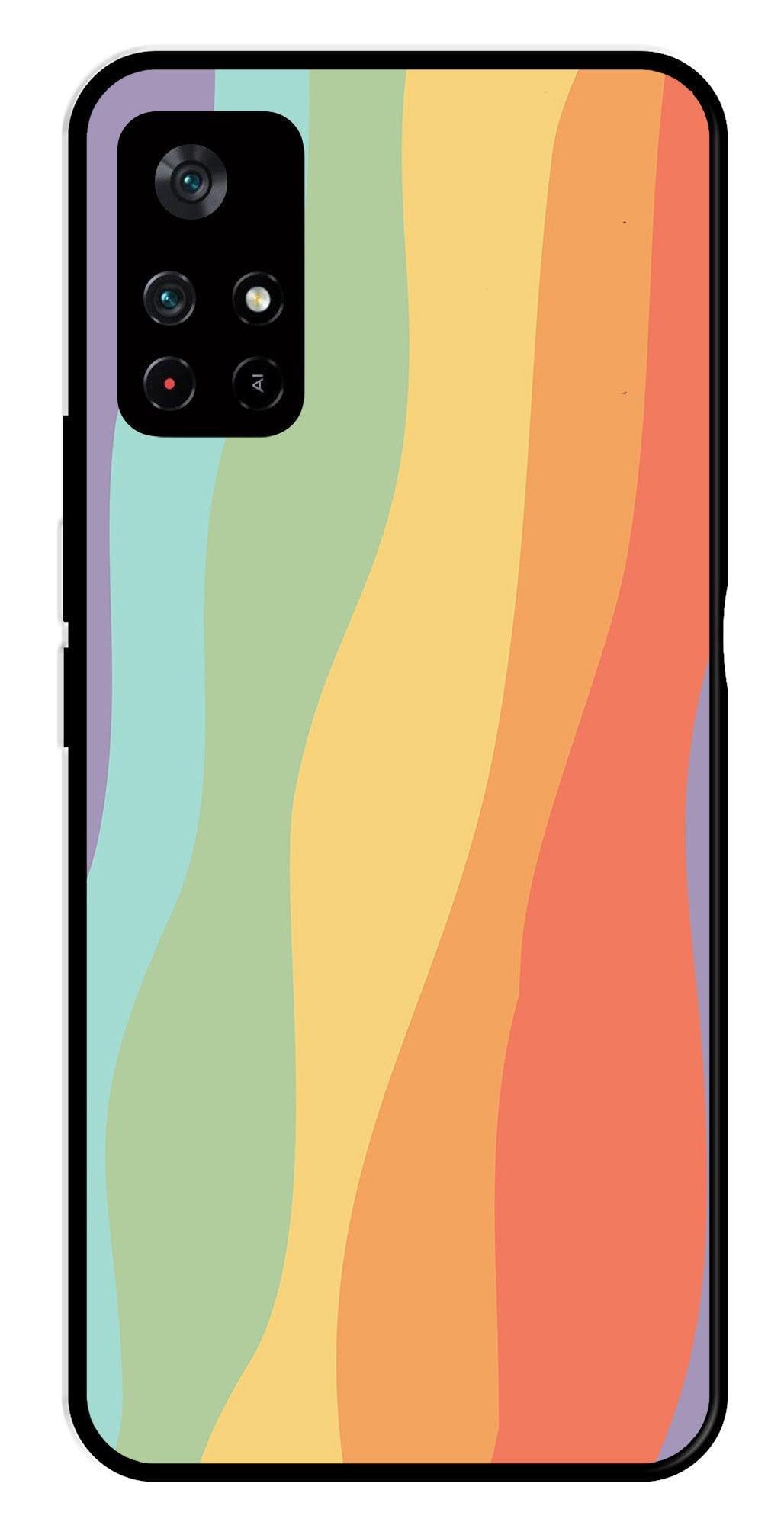 Muted Rainbow Metal Mobile Case for Poco M4 Pro 5G   (Design No -02)