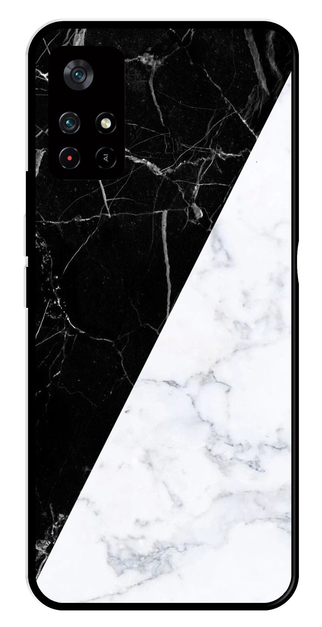 Black White Marble Design Metal Mobile Case for Poco M4 Pro 5G   (Design No -09)