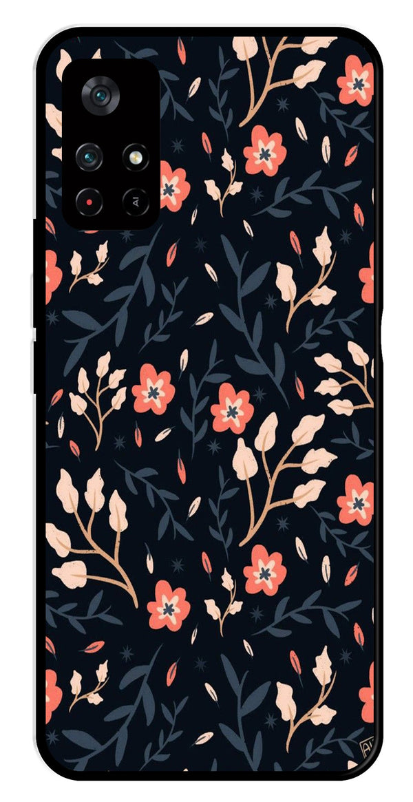 Floral Pattern Metal Mobile Case for Poco M4 Pro 5G   (Design No -10)