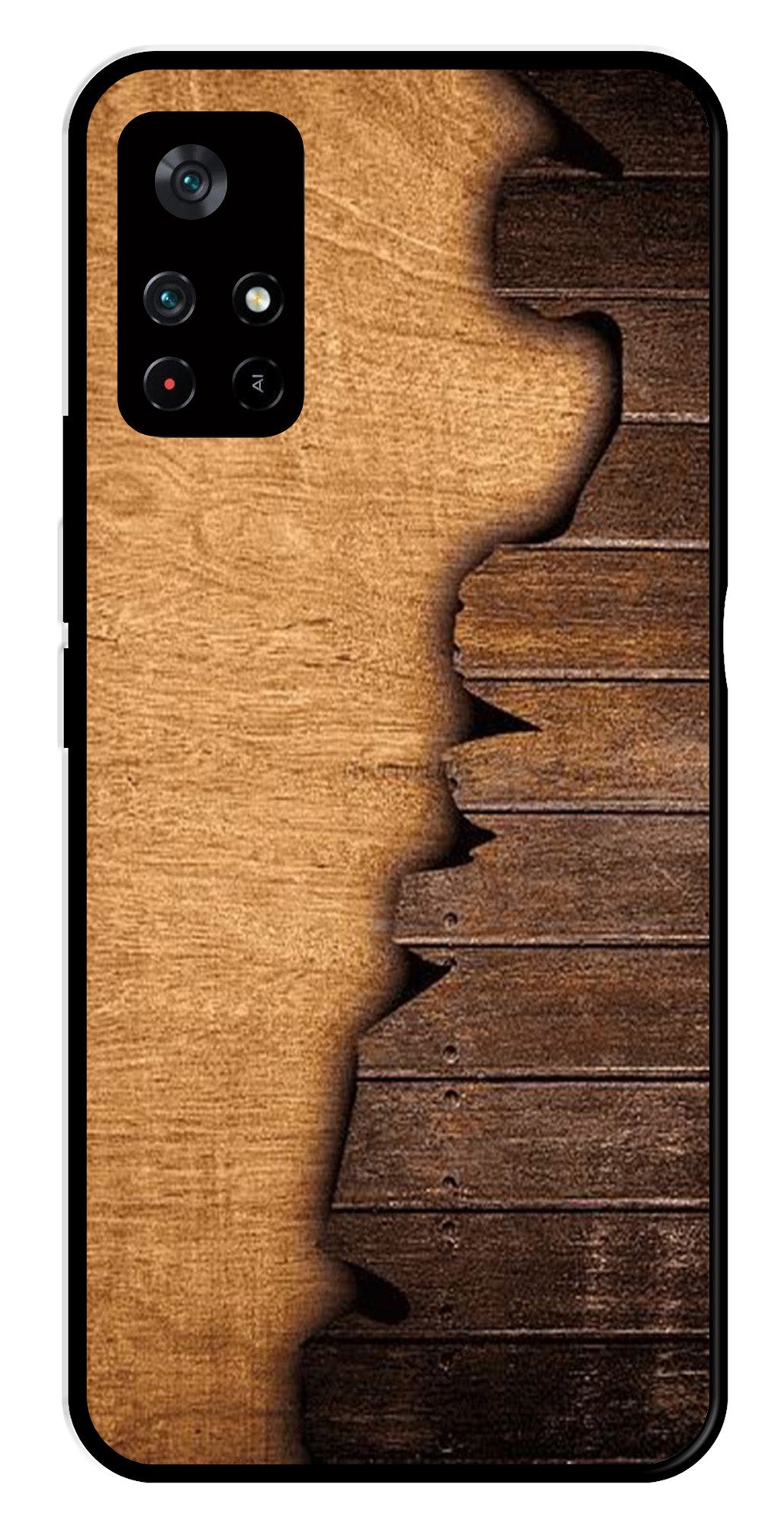Wooden Design Metal Mobile Case for Poco M4 Pro 5G   (Design No -13)