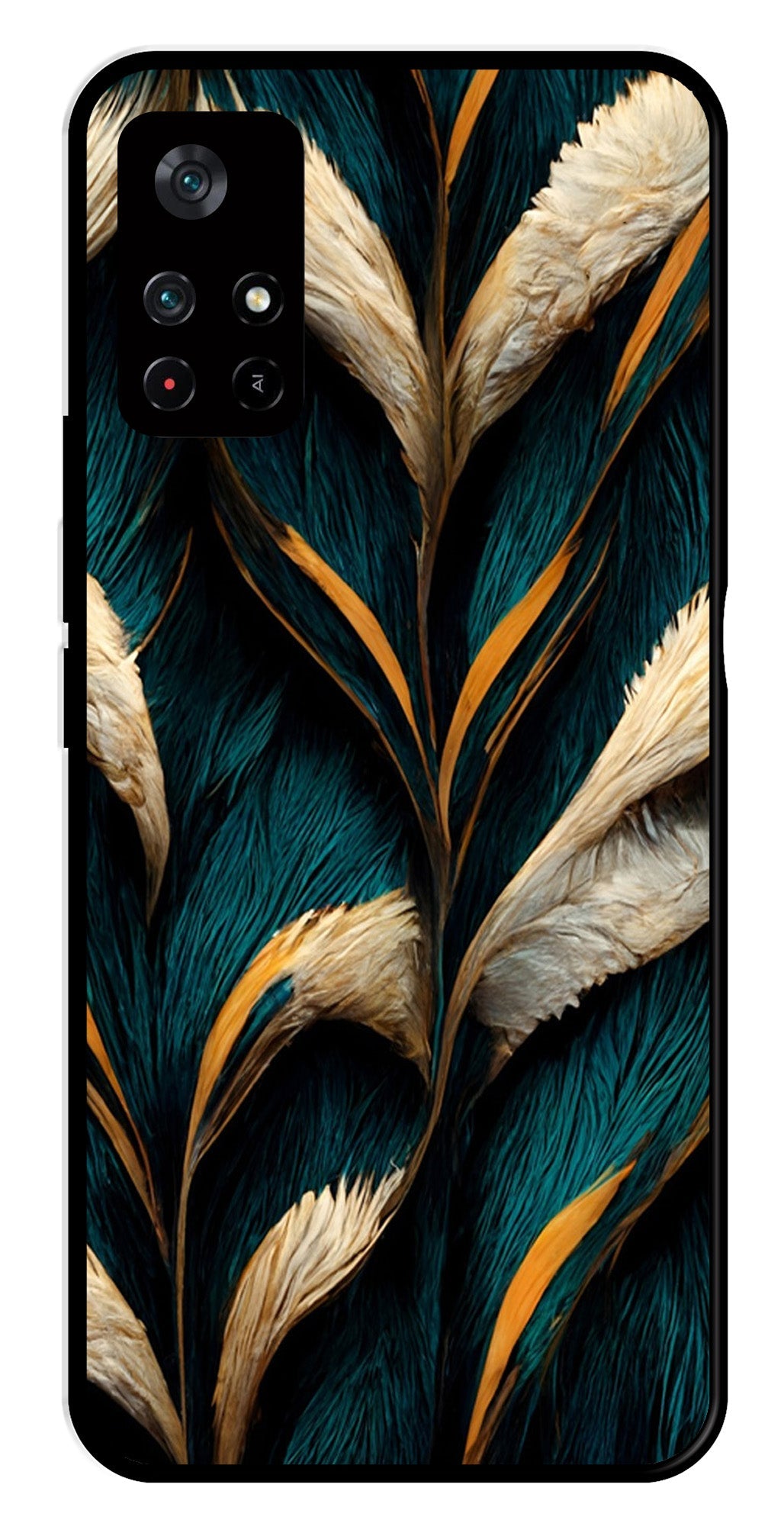 Feathers Metal Mobile Case for Poco M4 Pro 5G   (Design No -30)