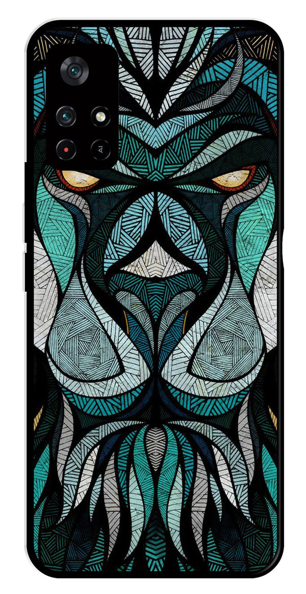 Lion Pattern Metal Mobile Case for Poco M4 Pro 5G   (Design No -40)