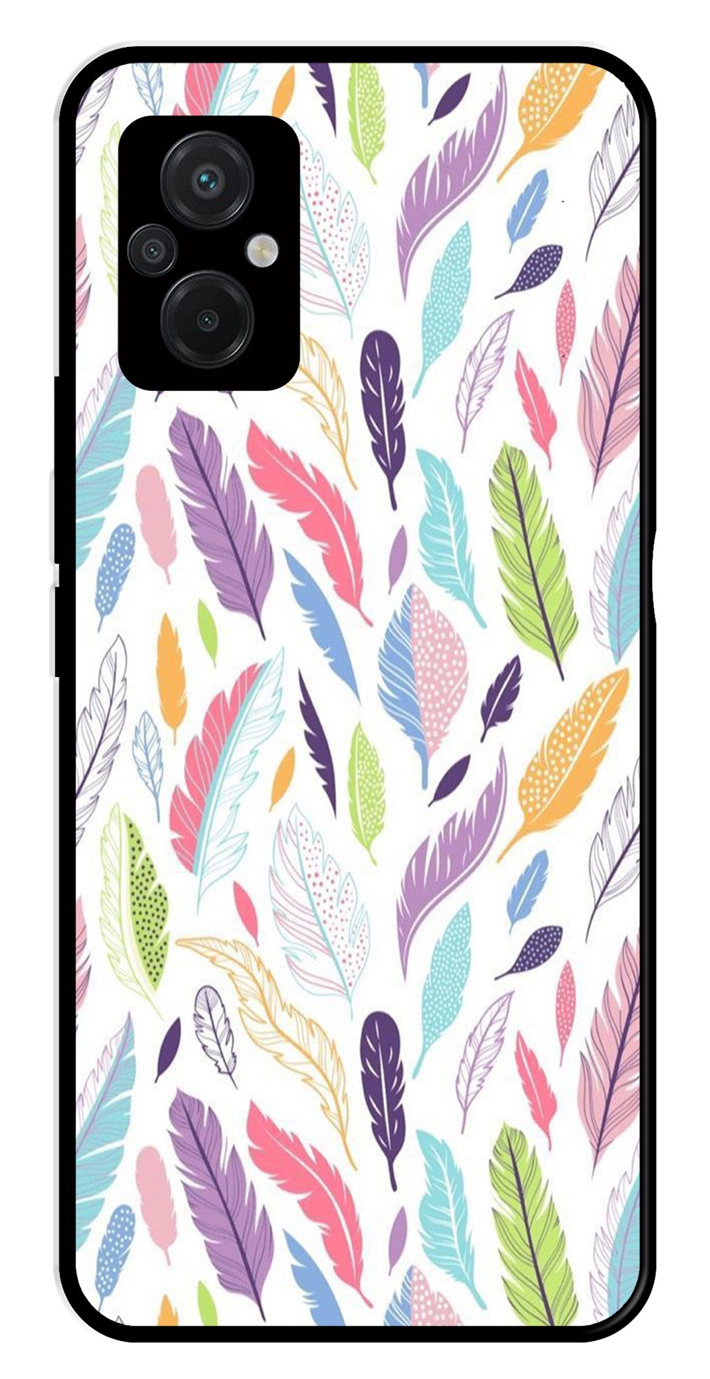 Colorful Feathers Metal Mobile Case for Poco M5   (Design No -06)