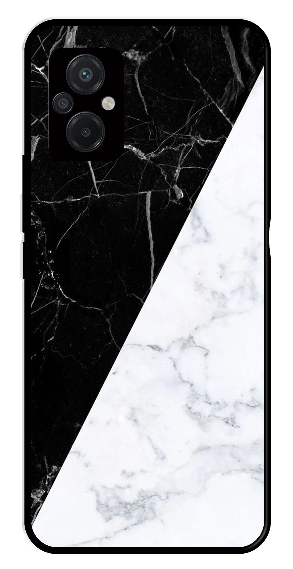 Black White Marble Design Metal Mobile Case for Poco M5   (Design No -09)