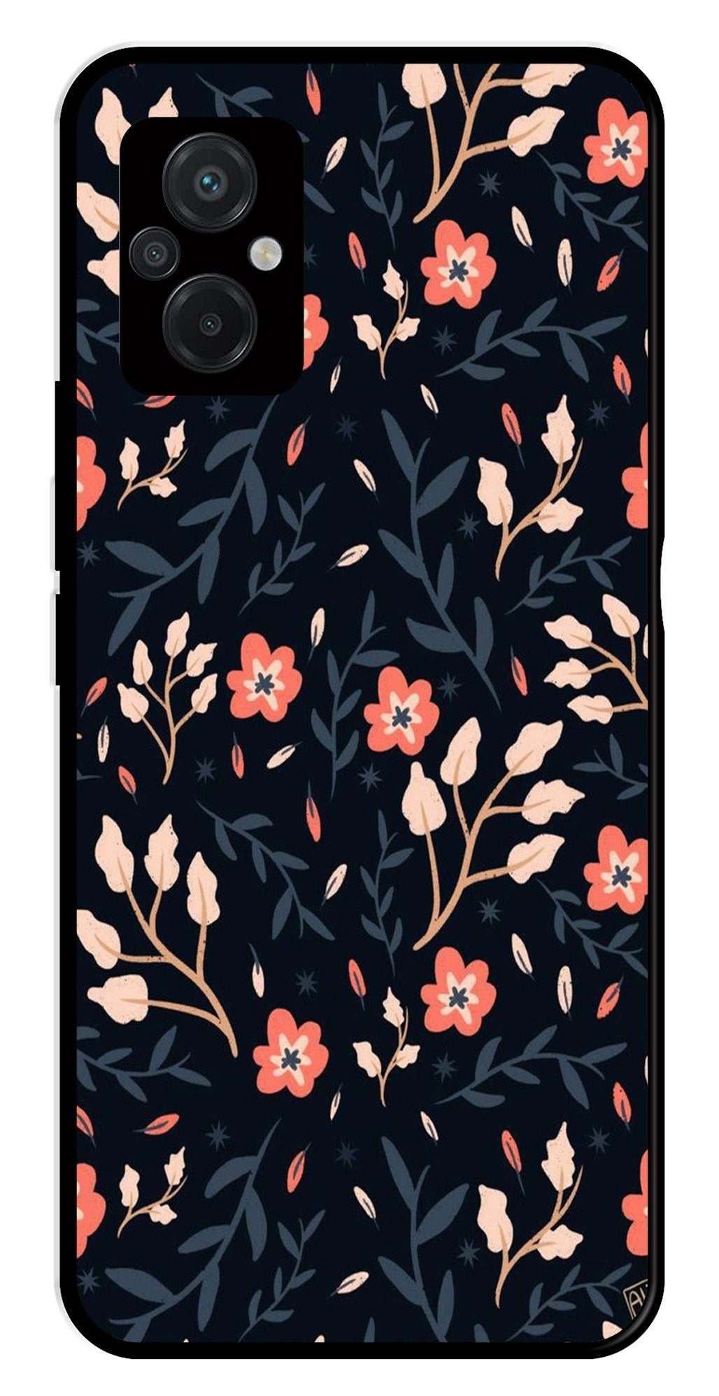 Floral Pattern Metal Mobile Case for Poco M5   (Design No -10)
