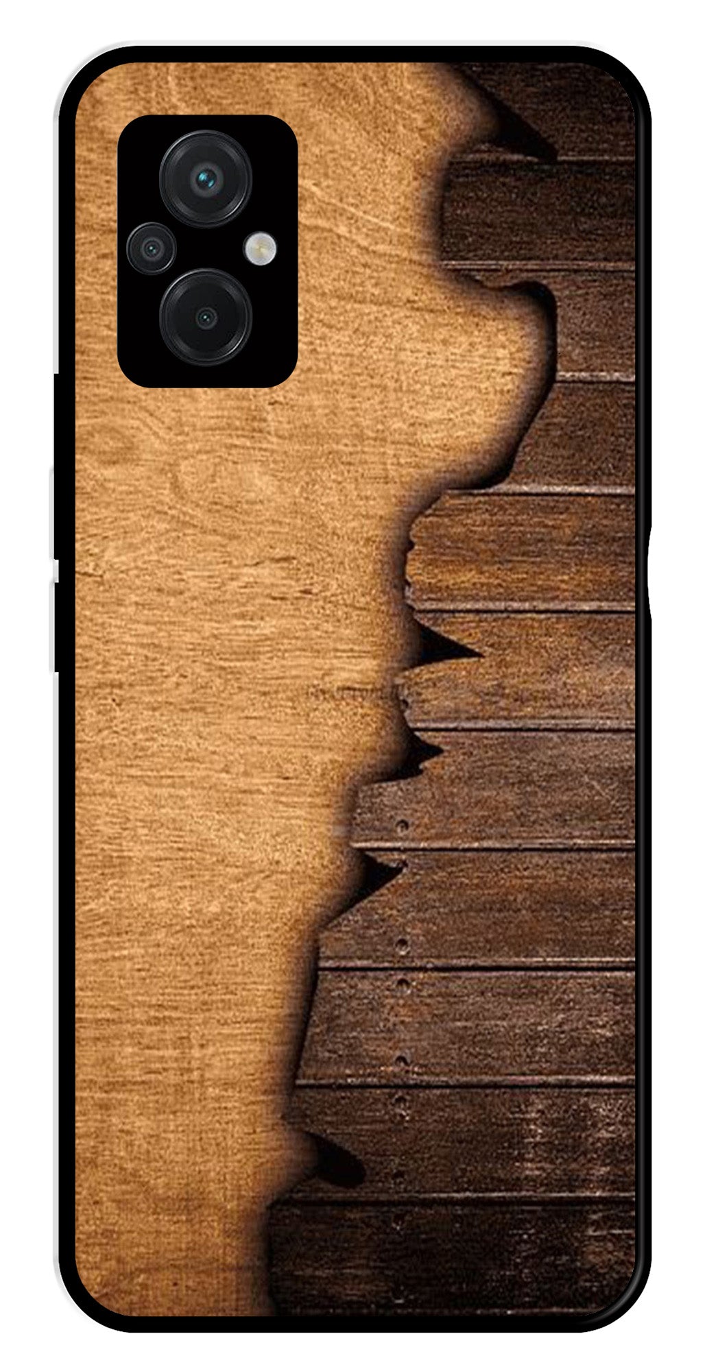 Wooden Design Metal Mobile Case for Poco M5   (Design No -13)