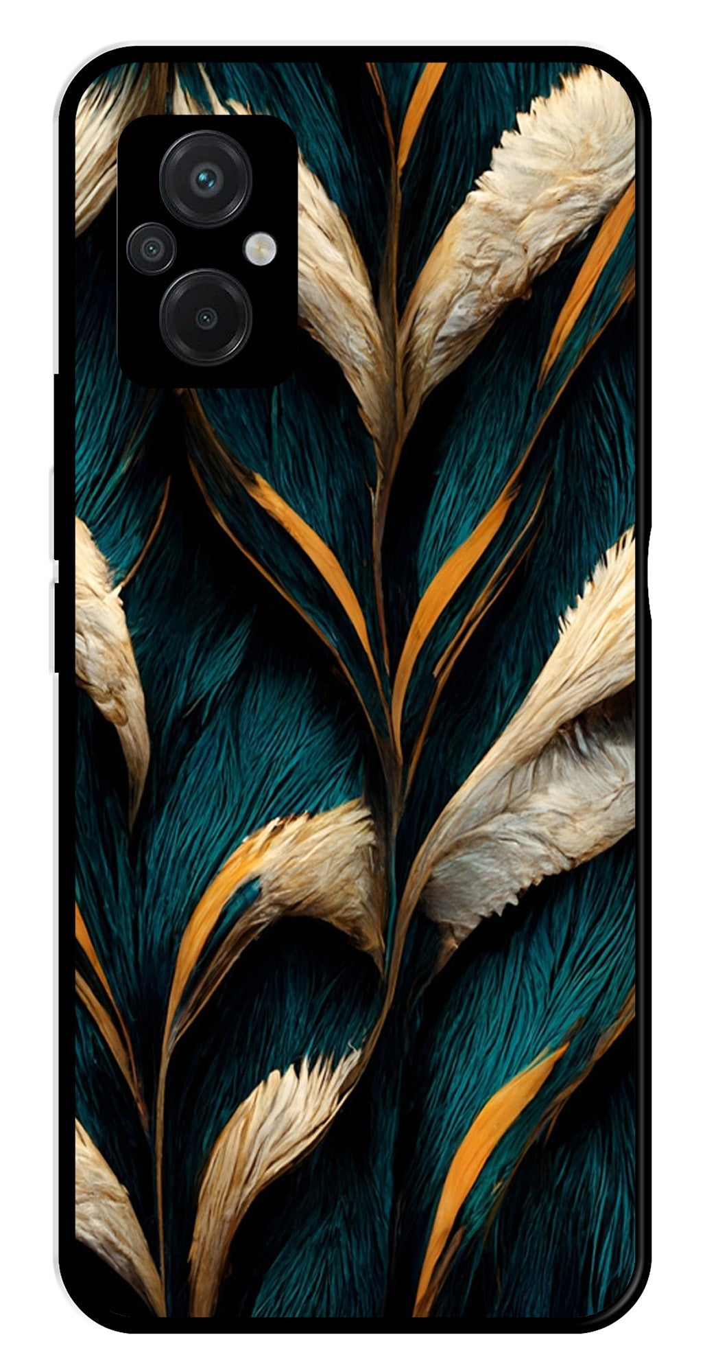 Feathers Metal Mobile Case for Poco M5   (Design No -30)