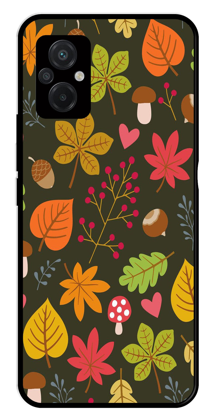 Leaves Design Metal Mobile Case for Poco M5   (Design No -51)