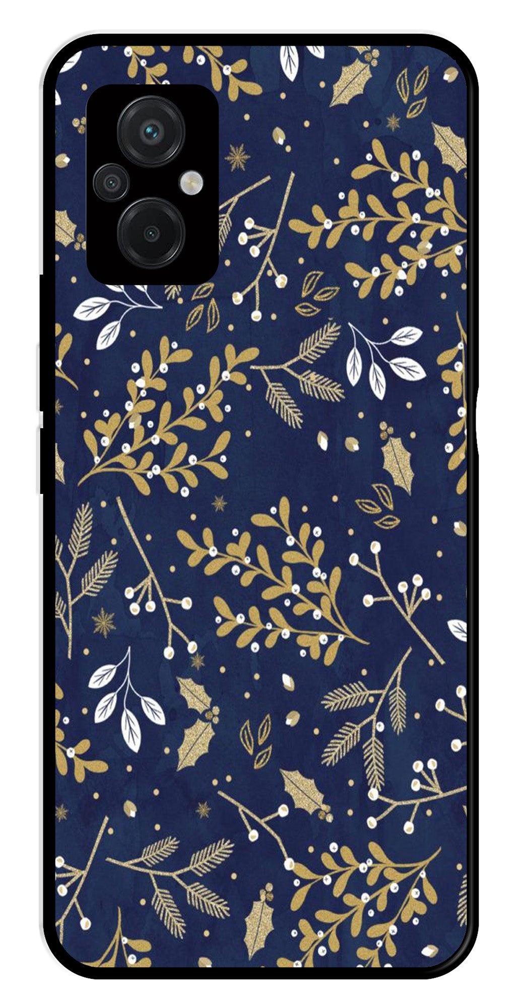 Floral Pattern  Metal Mobile Case for Poco M5   (Design No -52)