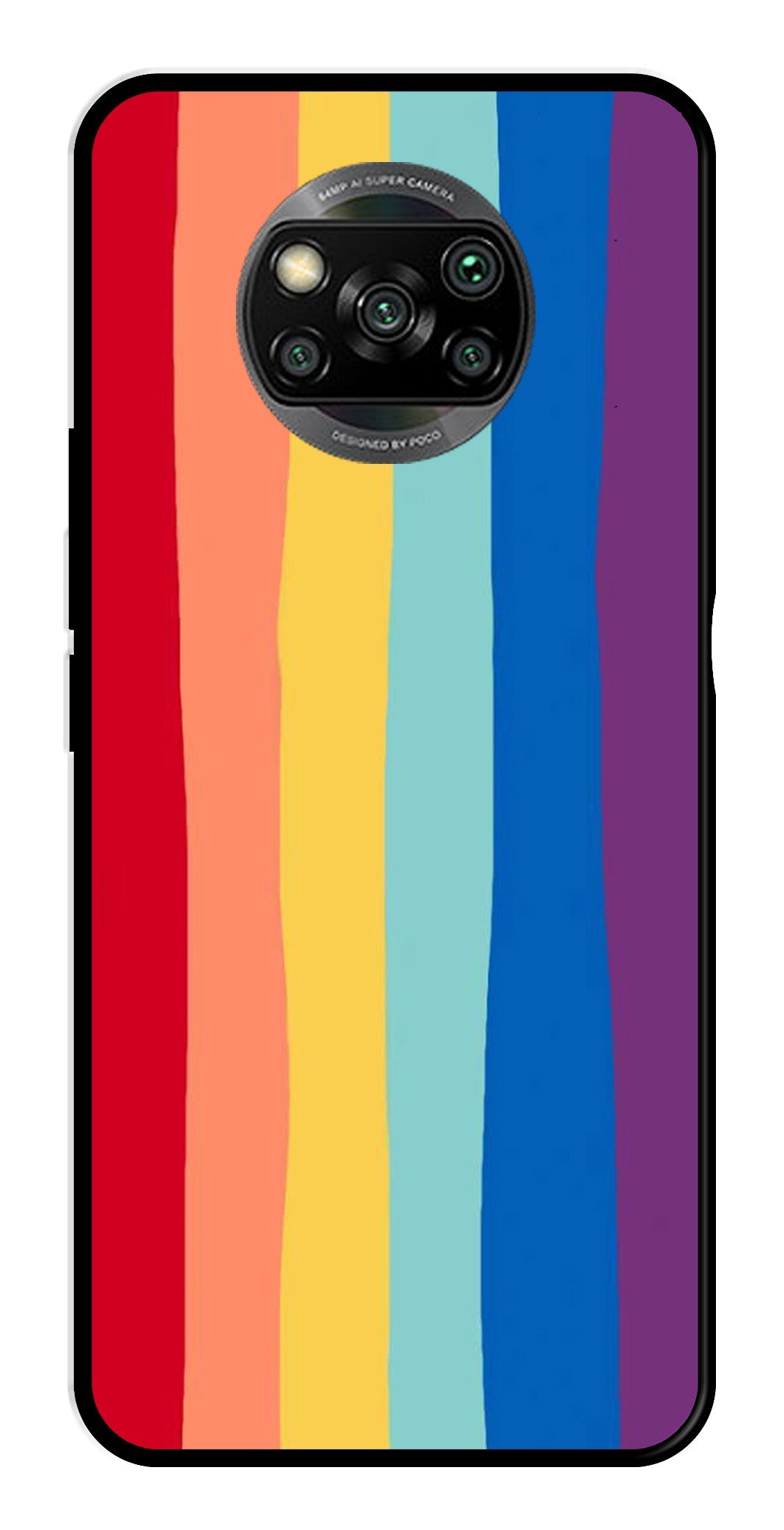 Rainbow MultiColor Metal Mobile Case for Poco X3   (Design No -03)