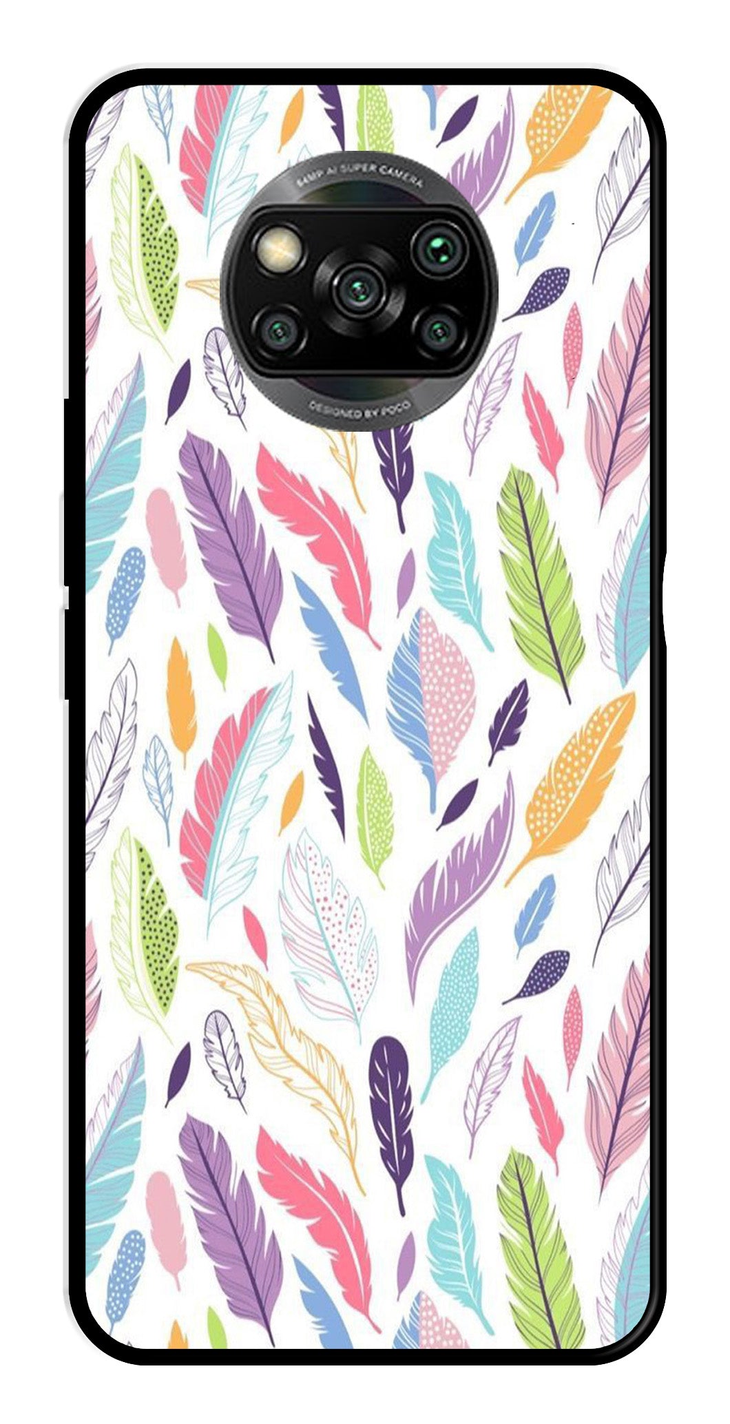 Colorful Feathers Metal Mobile Case for Poco X3   (Design No -06)