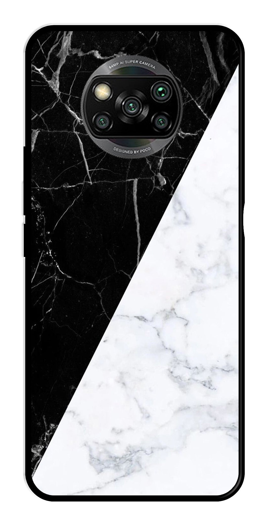 Black White Marble Design Metal Mobile Case for Poco X3   (Design No -09)