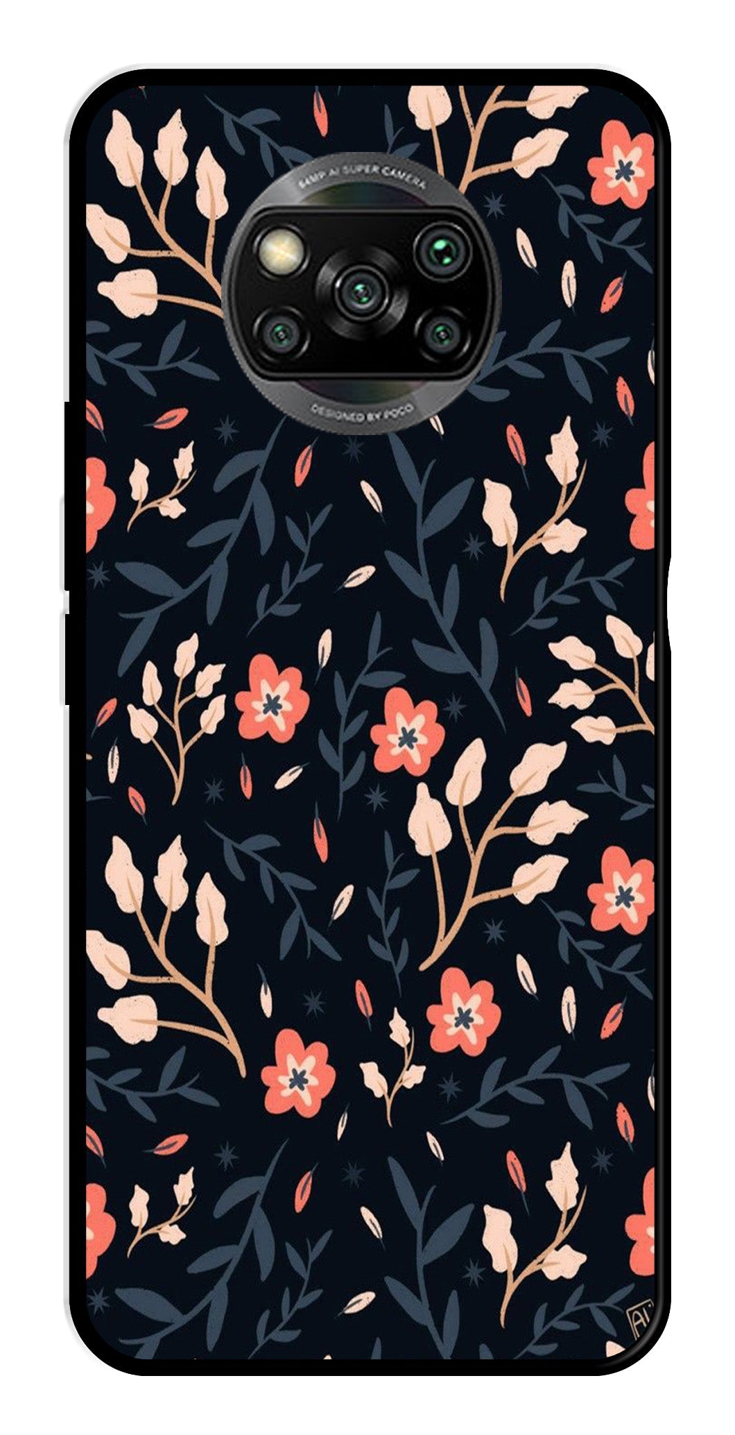 Floral Pattern Metal Mobile Case for Poco X3   (Design No -10)