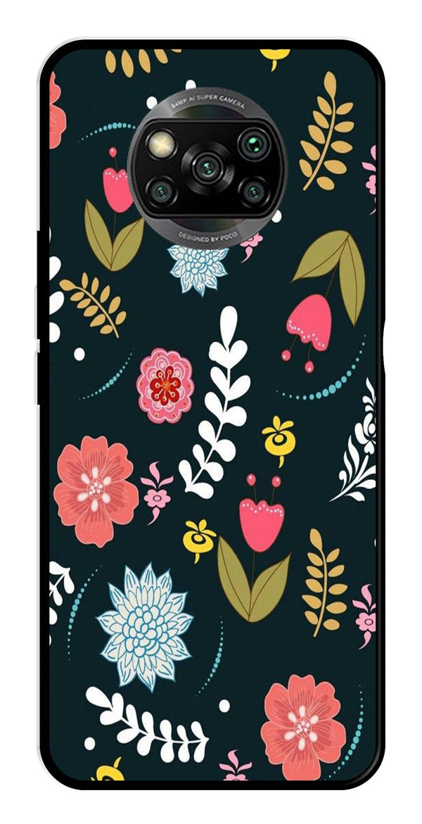 Floral Pattern2 Metal Mobile Case for Poco X3   (Design No -12)