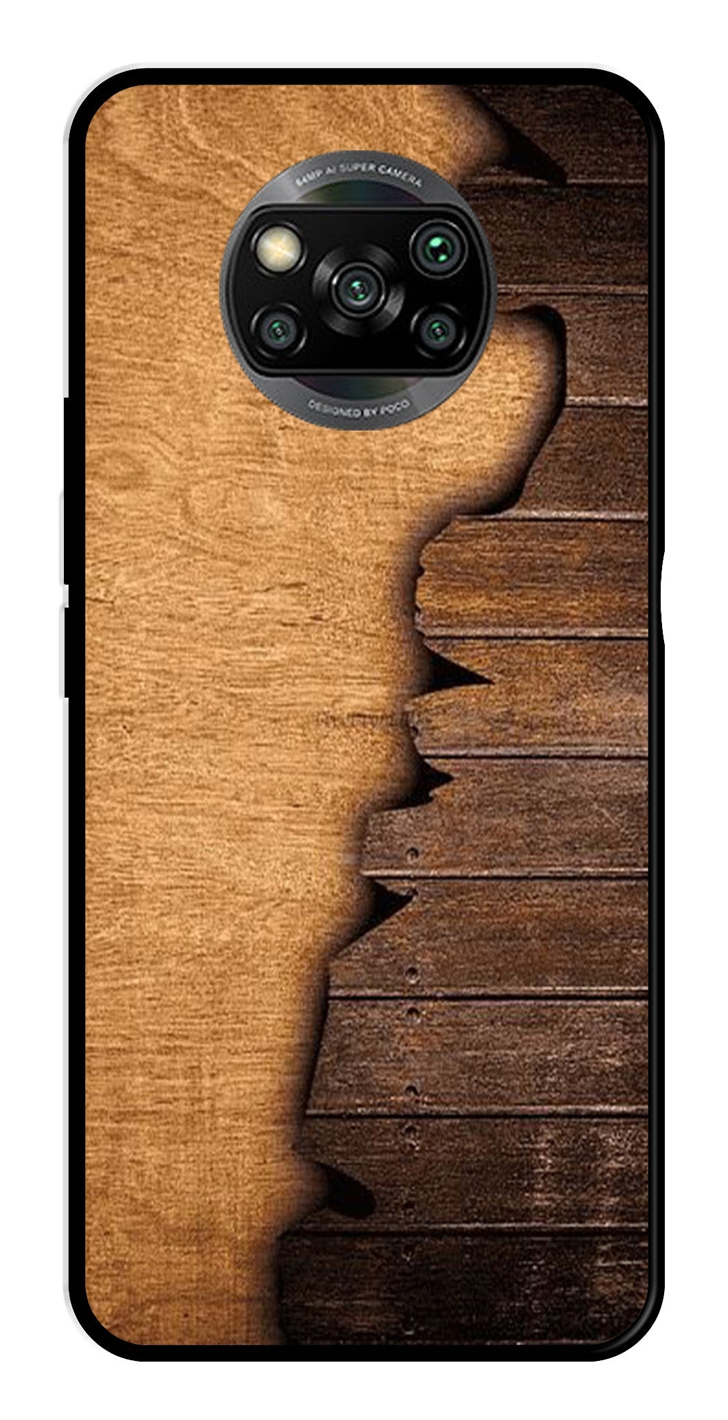 Wooden Design Metal Mobile Case for Poco X3   (Design No -13)
