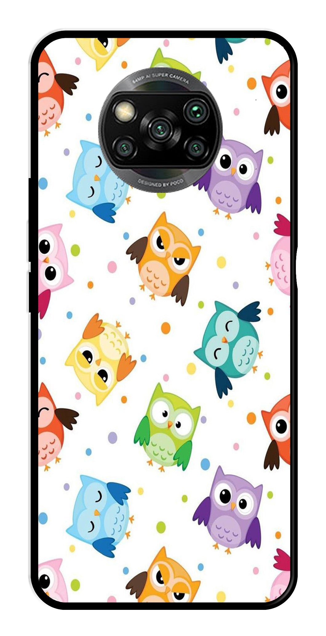 Owls Pattern Metal Mobile Case for Poco X3   (Design No -20)