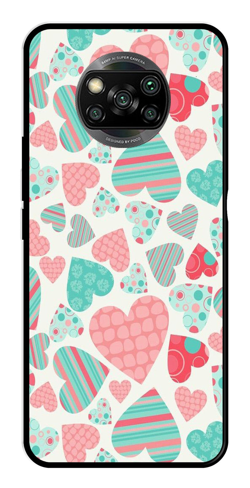 Hearts Pattern Metal Mobile Case for Poco X3 Pro   (Design No -22)