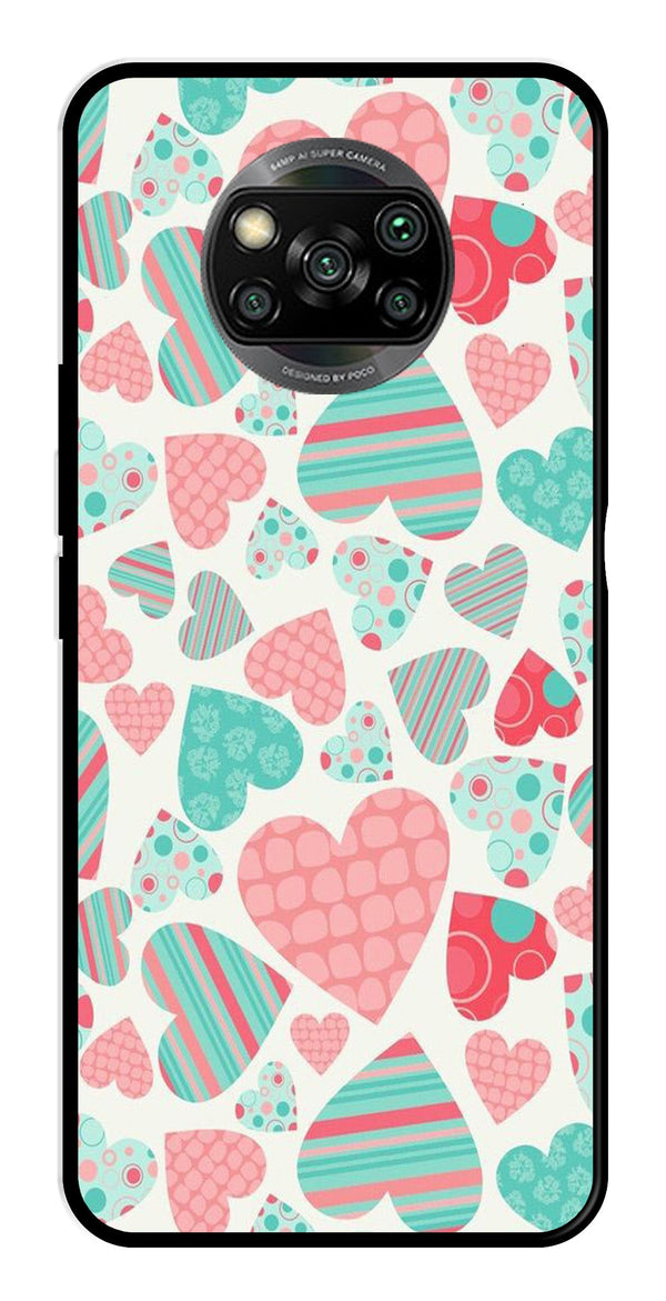 Hearts Pattern Metal Mobile Case for Poco X3   (Design No -22)