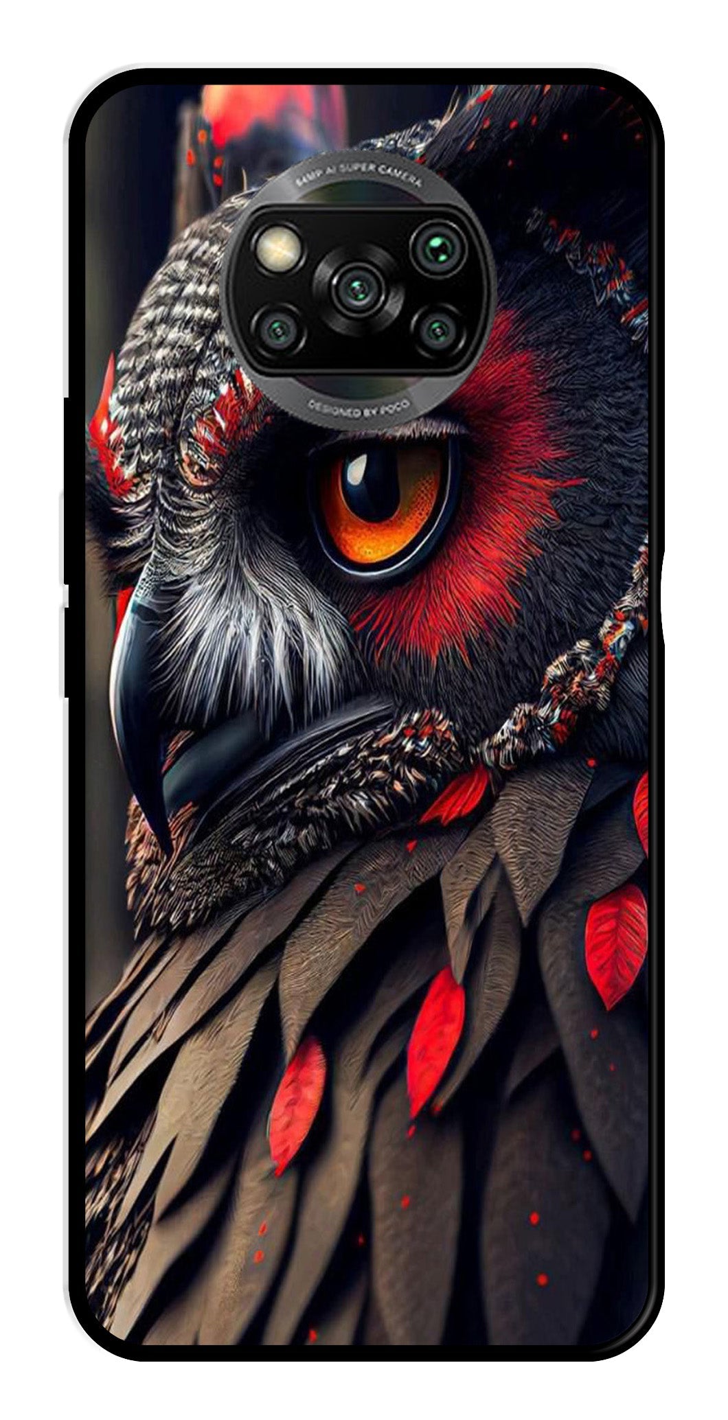Owl Design Metal Mobile Case for Poco X3   (Design No -26)