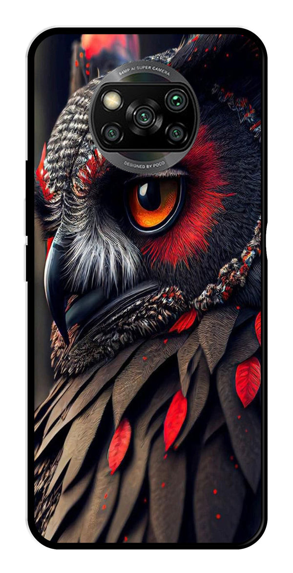 Owl Design Metal Mobile Case for Poco X3 Pro   (Design No -26)