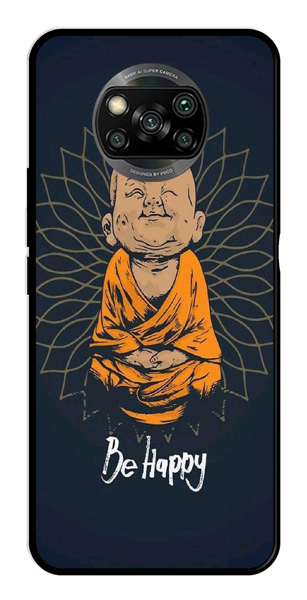 Be Happy Metal Mobile Case for Poco X3   (Design No -27)