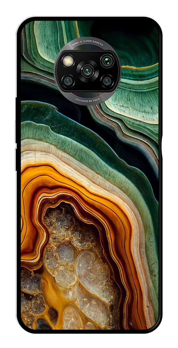 Marble Design Metal Mobile Case for Poco X3   (Design No -28)