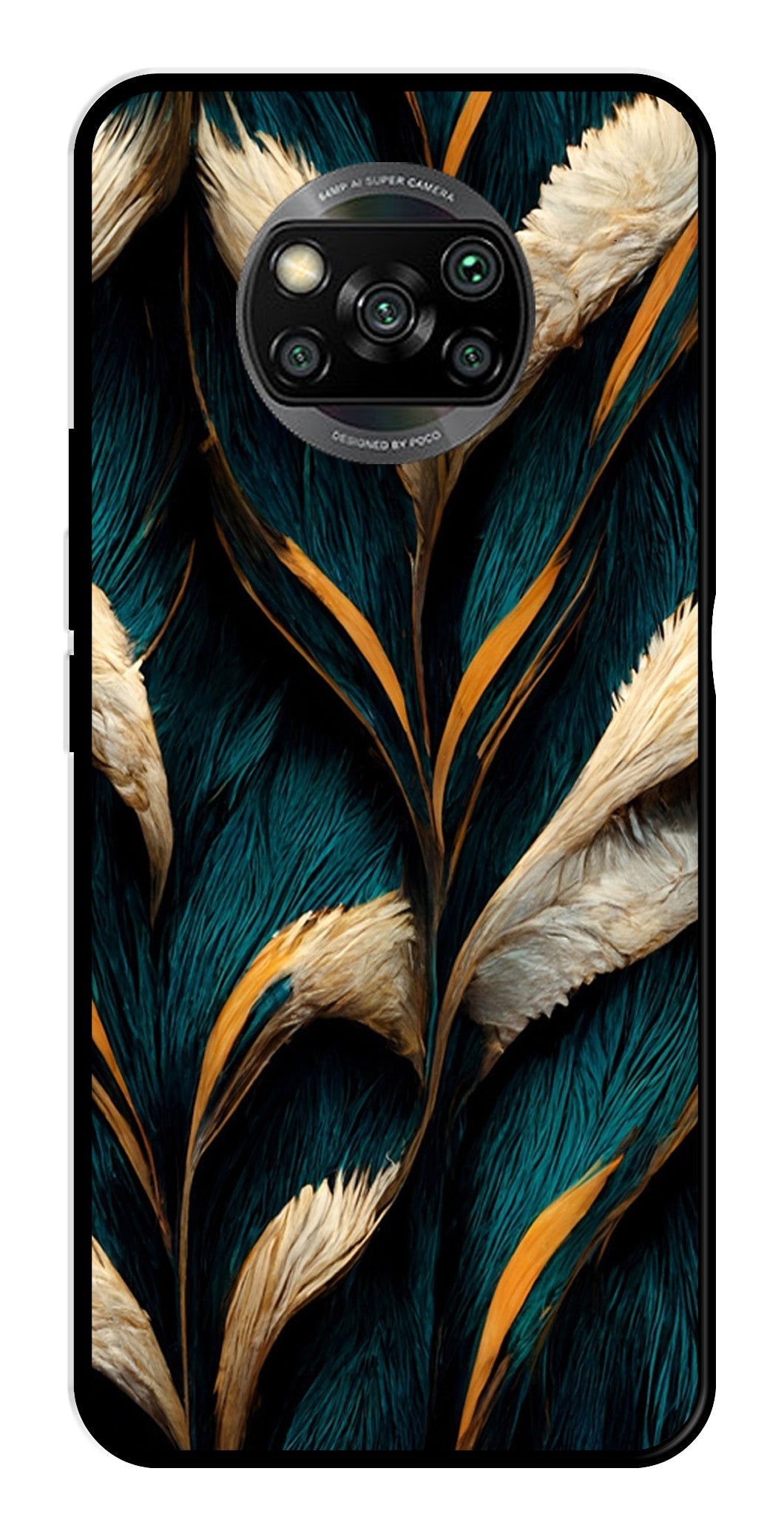 Feathers Metal Mobile Case for Poco X3   (Design No -30)