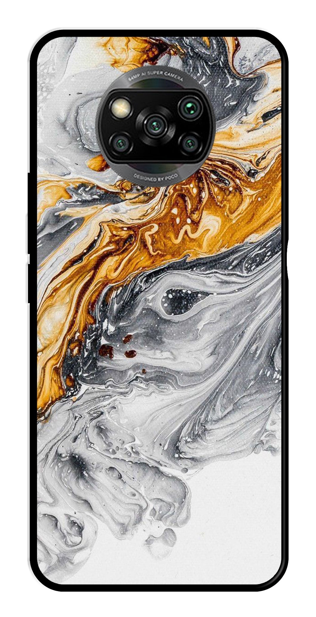 Marble Pattern Metal Mobile Case for Poco X3   (Design No -36)