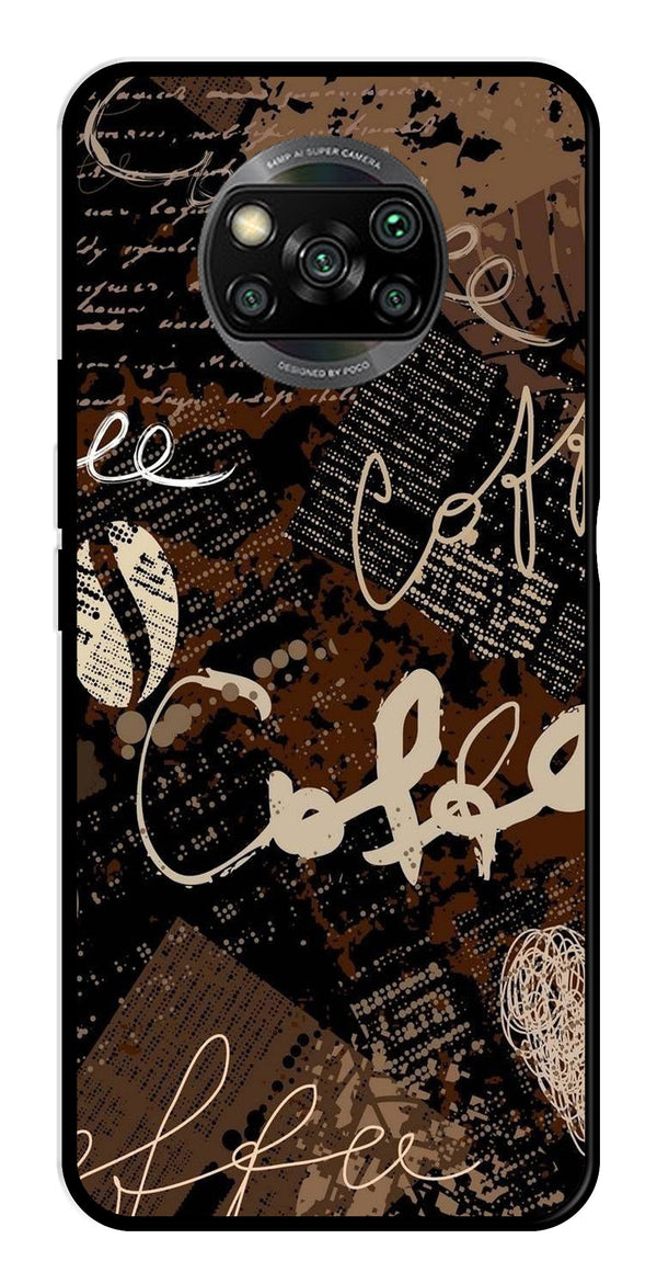 Coffee Pattern Metal Mobile Case for Poco X3   (Design No -37)