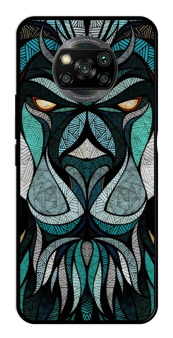 Lion Pattern Metal Mobile Case for Poco X3 Pro   (Design No -40)