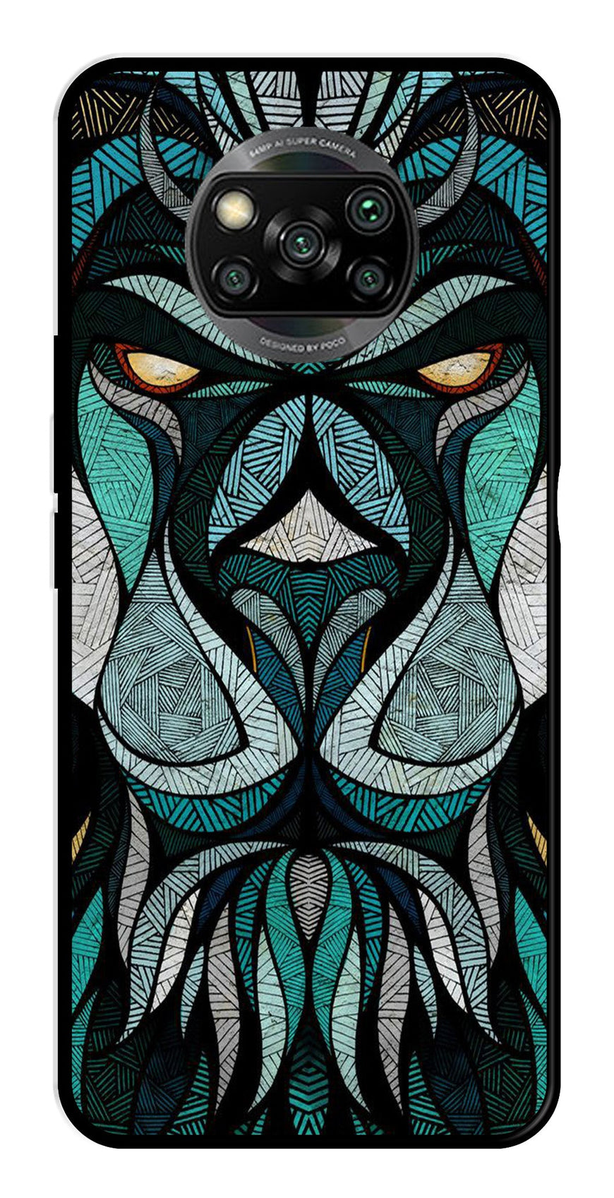 Lion Pattern Metal Mobile Case for Poco X3 Pro   (Design No -40)