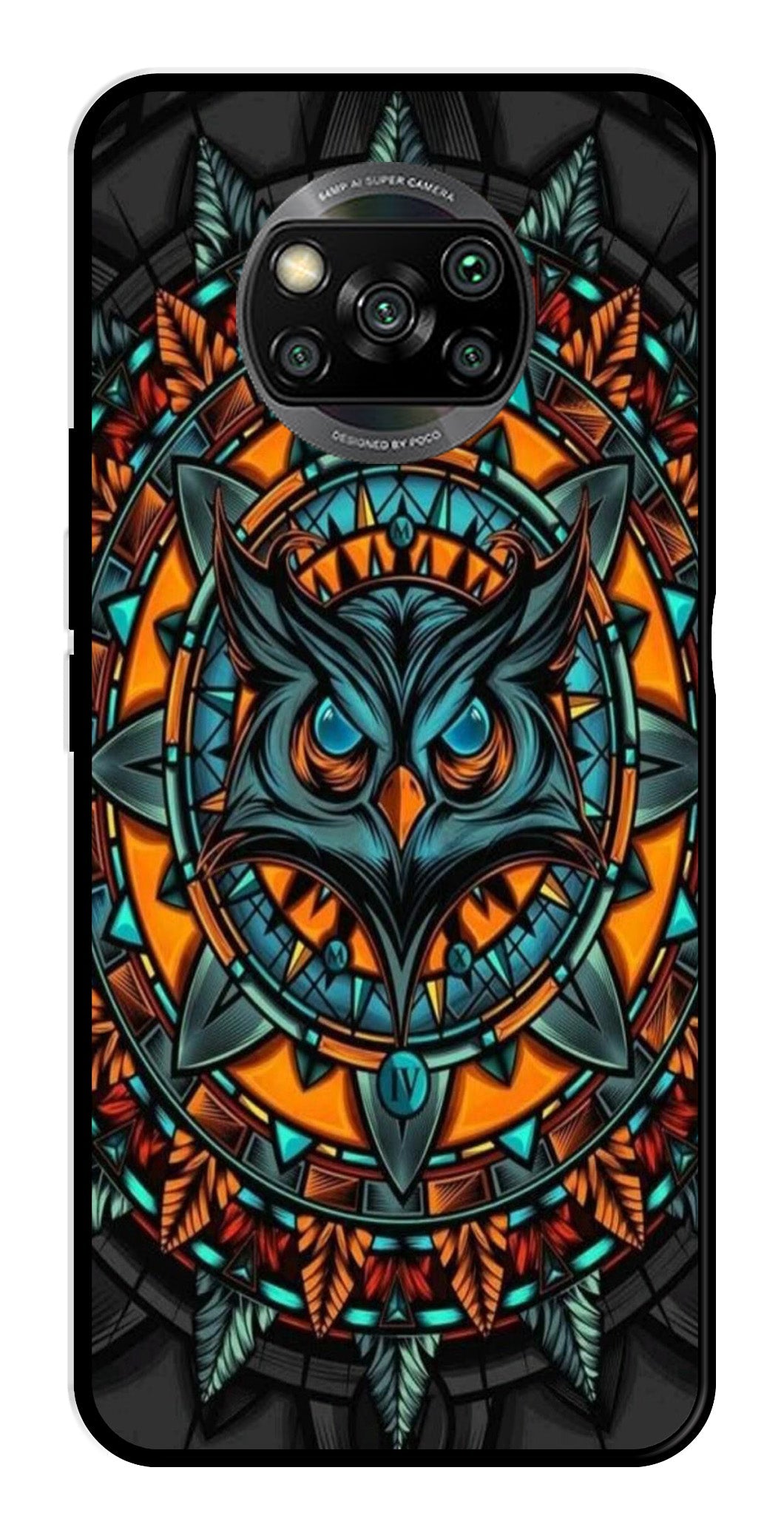 Owl Pattern Metal Mobile Case for Poco X3   (Design No -42)
