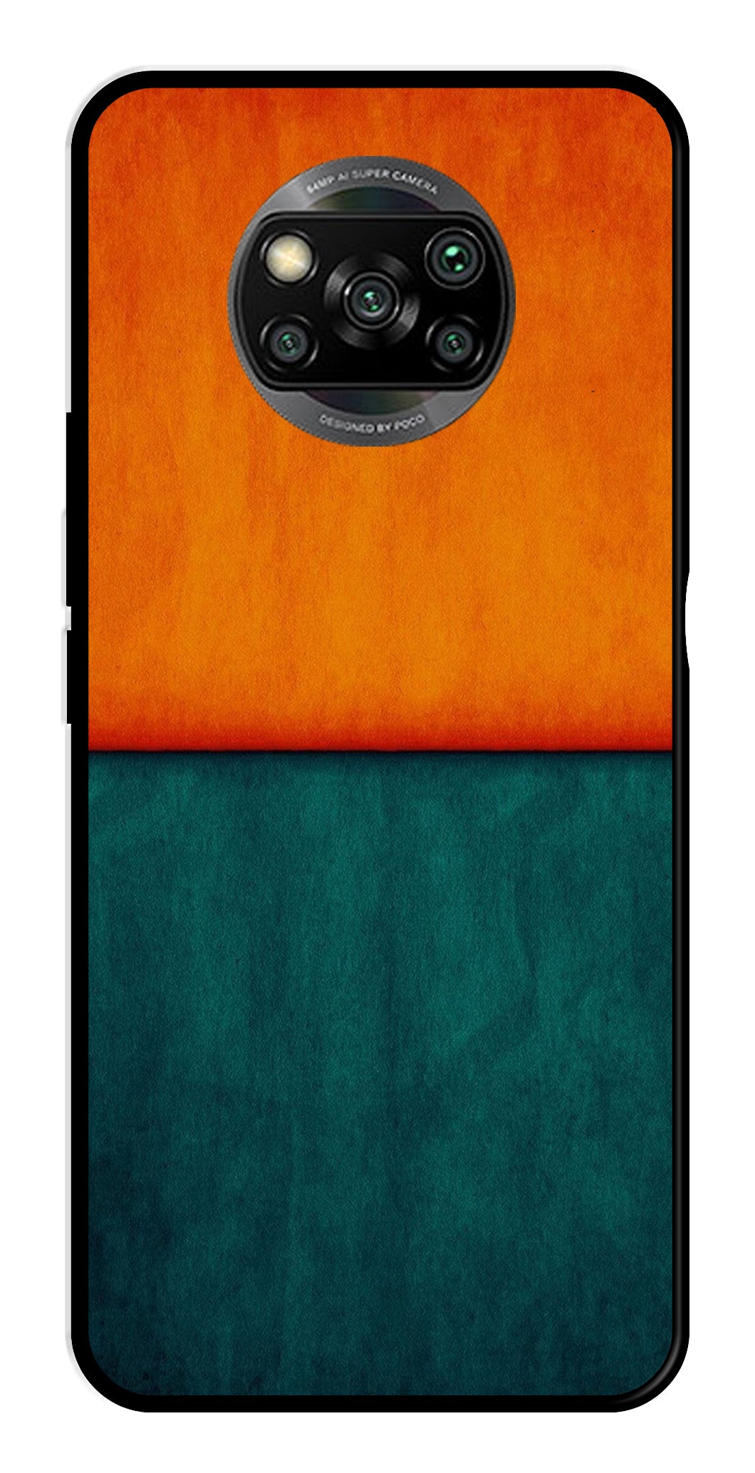 Orange Green Pattern Metal Mobile Case for Poco X3   (Design No -45)