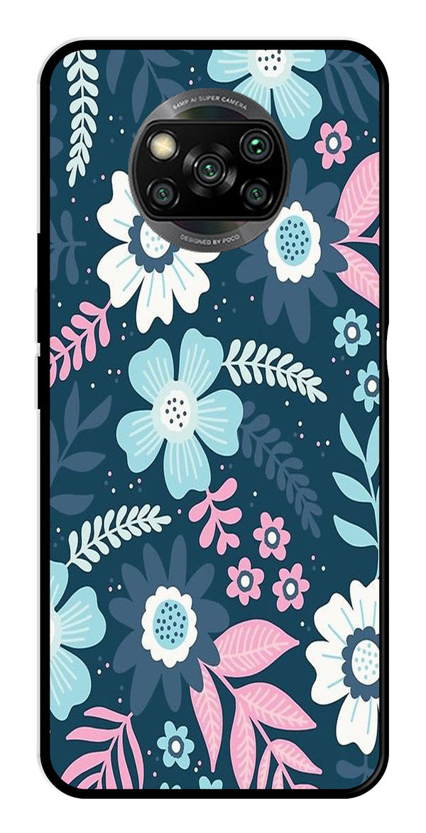 Flower Leaves Design Metal Mobile Case for Poco X3   (Design No -50)