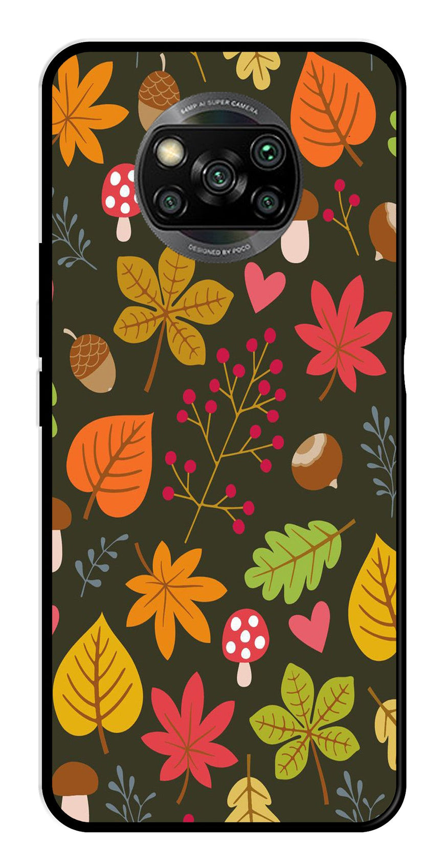 Leaves Design Metal Mobile Case for Poco X3   (Design No -51)