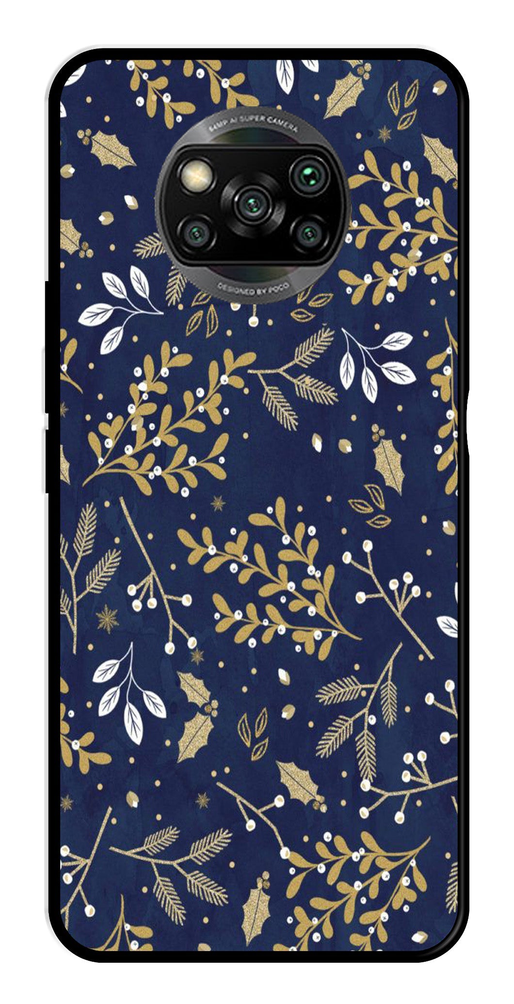 Floral Pattern  Metal Mobile Case for Poco X3   (Design No -52)