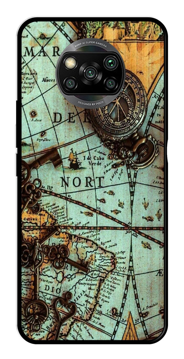 Map Design Metal Mobile Case for Poco X3   (Design No -54)