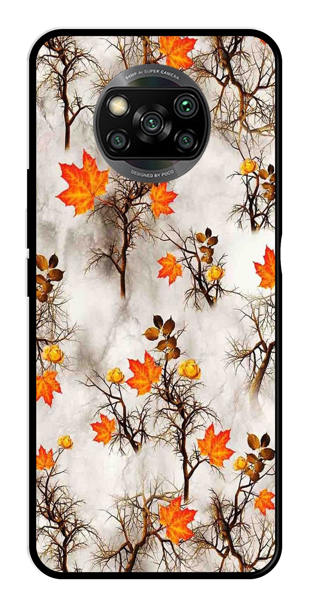 Autumn leaves Metal Mobile Case for Poco X3   (Design No -55)