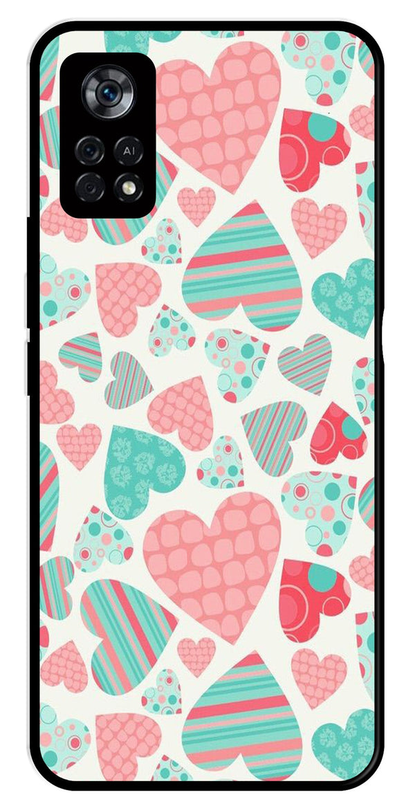 Hearts Pattern Metal Mobile Case for Poco X4 Pro   (Design No -22)