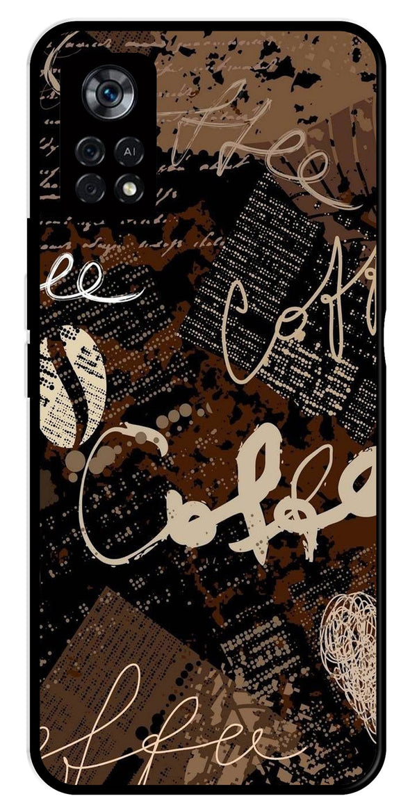 Coffee Pattern Metal Mobile Case for Poco X4 Pro   (Design No -37)