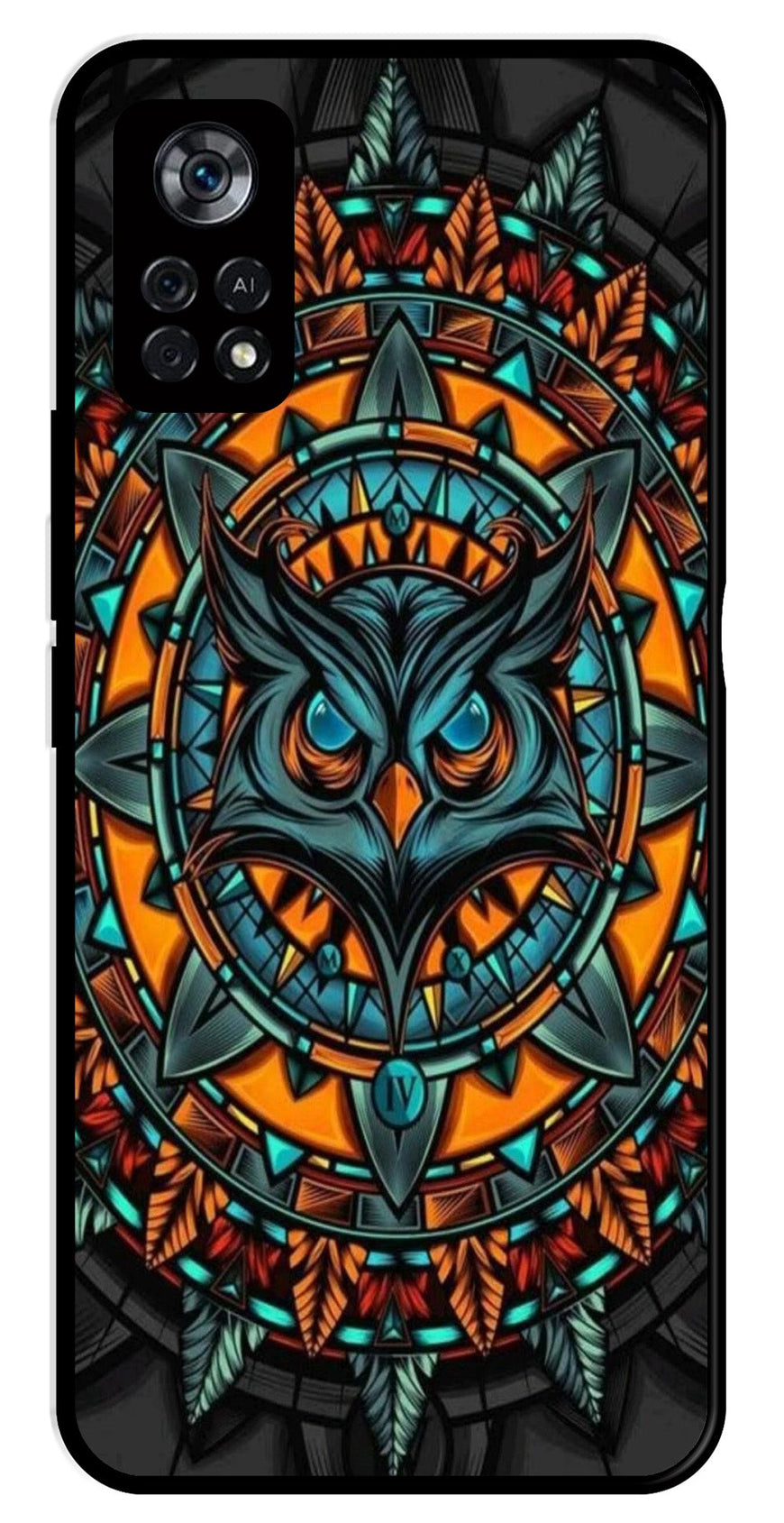 Owl Pattern Metal Mobile Case for Poco X4 Pro   (Design No -42)