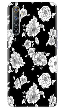 White flowers Black Background Mobile Back Case for Realme 6 (Design - 9)