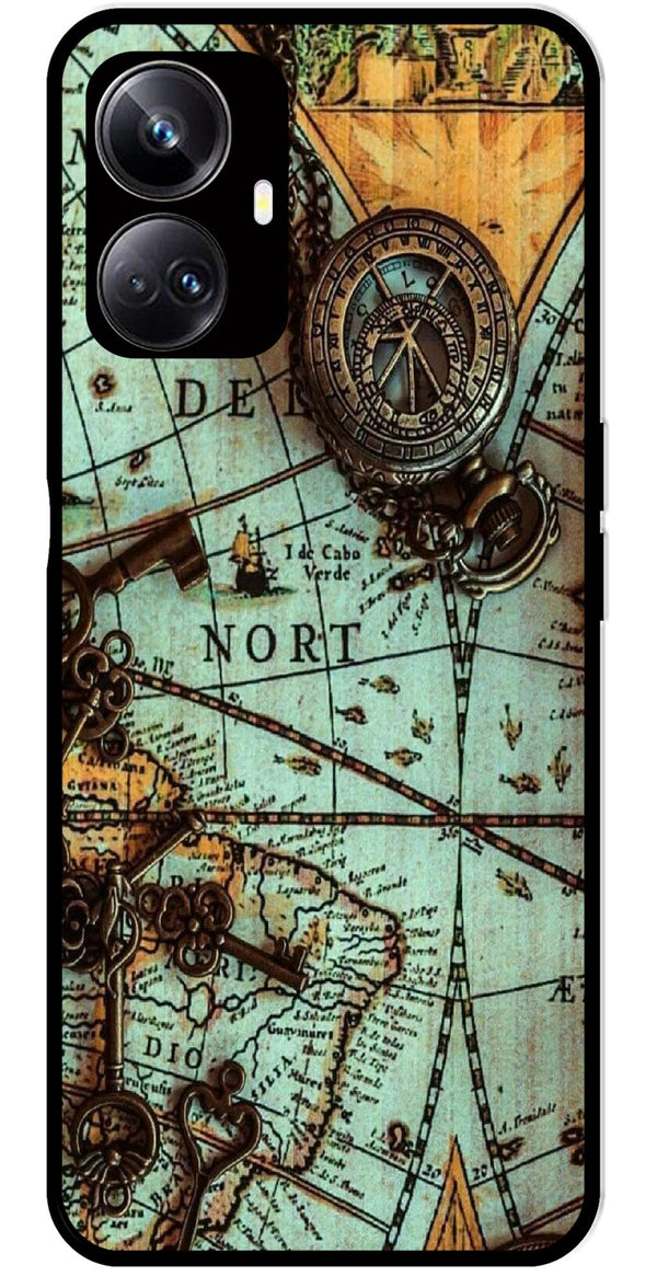 Map Design Metal Mobile Case for Realme 10 Pro Plus 5G  (Design No -54)