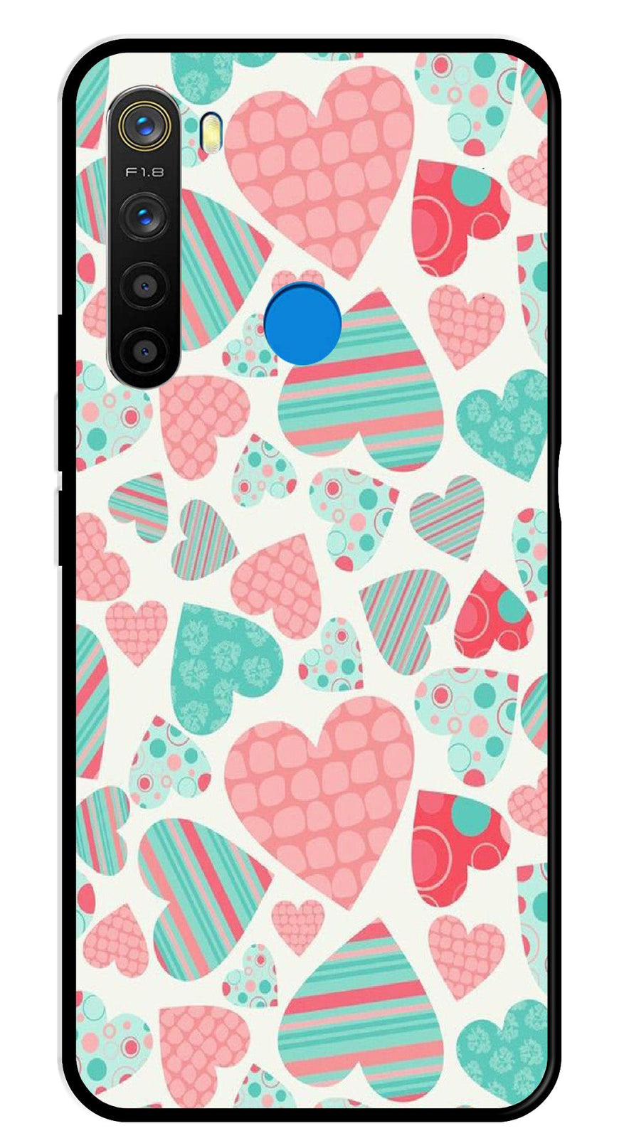 Hearts Pattern Metal Mobile Case for Realme 5  (Design No -22)