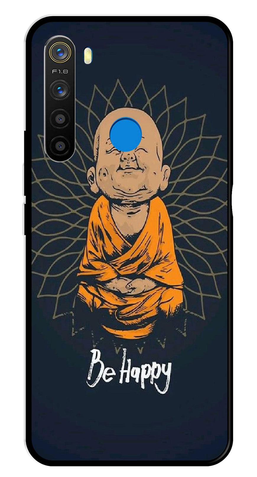 Be Happy Metal Mobile Case for Realme 5  (Design No -27)