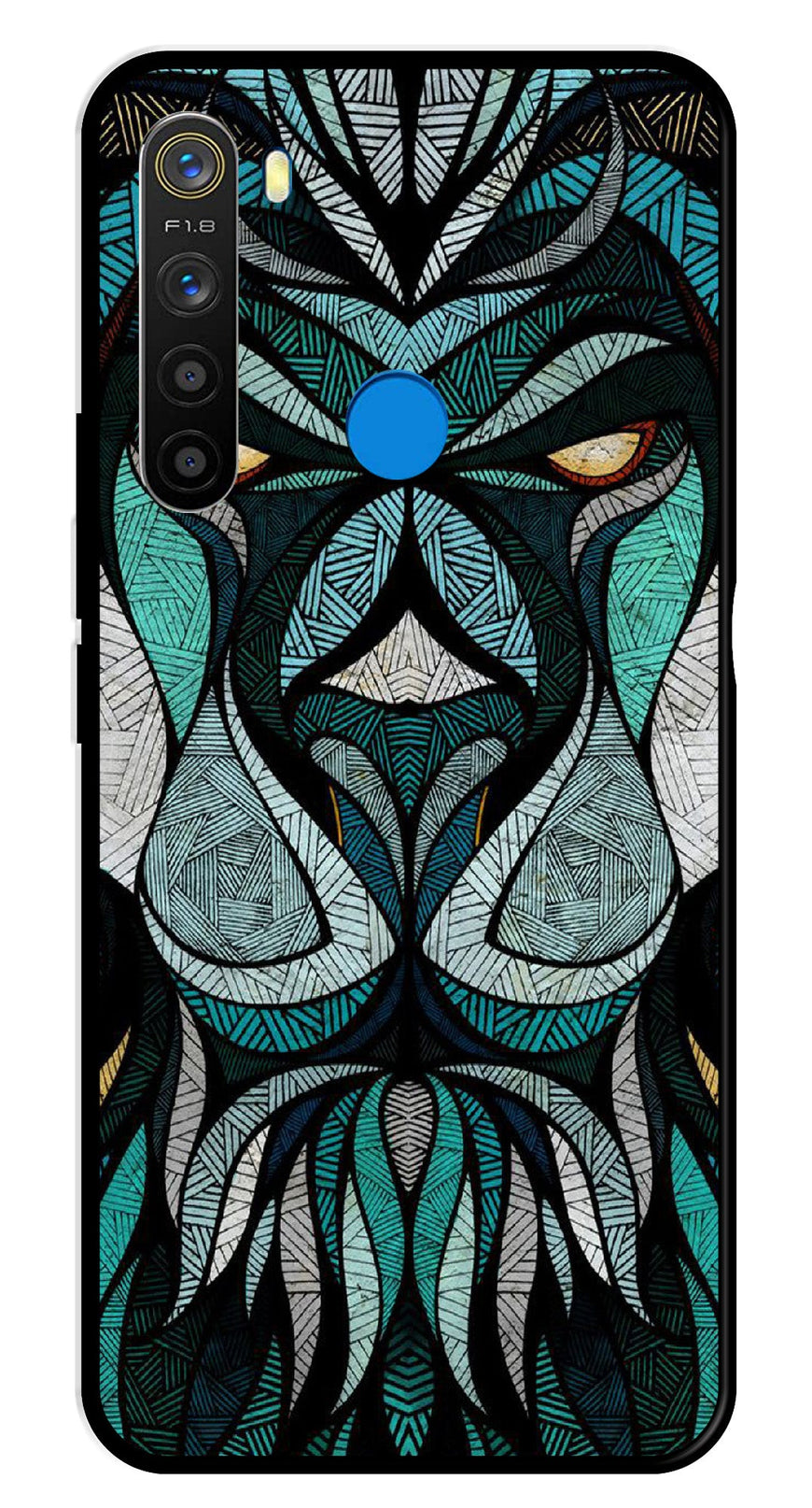 Lion Pattern Metal Mobile Case for Realme 5  (Design No -40)