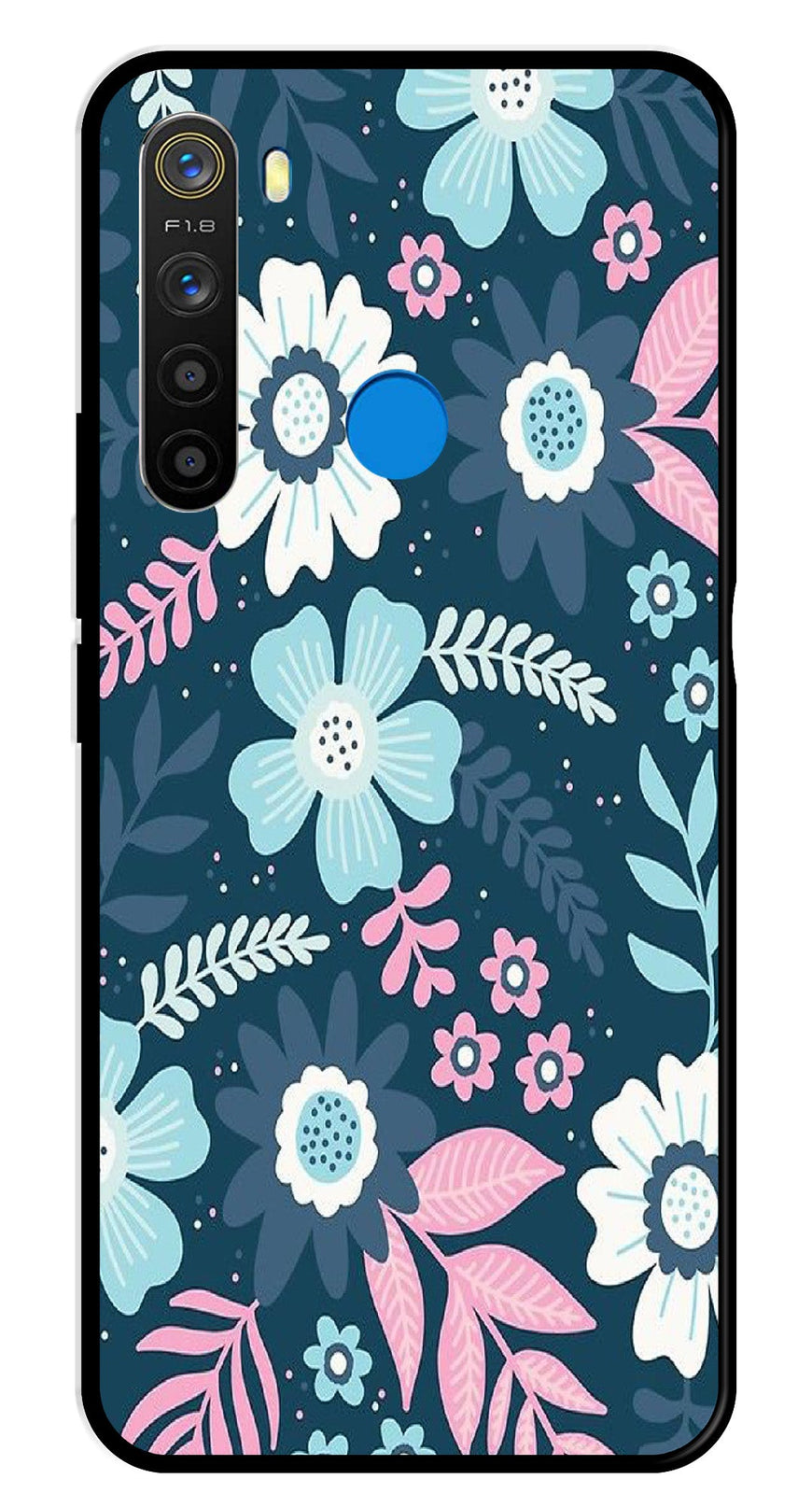 Flower Leaves Design Metal Mobile Case for Realme 5  (Design No -50)